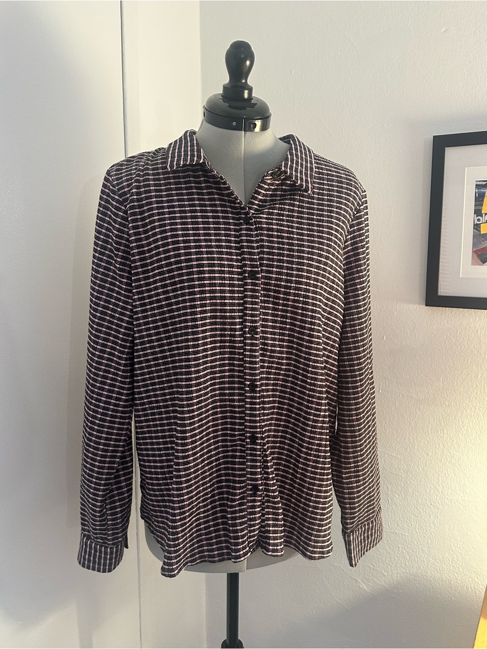 Women's Black and Pink Checked Button-Down Shirt